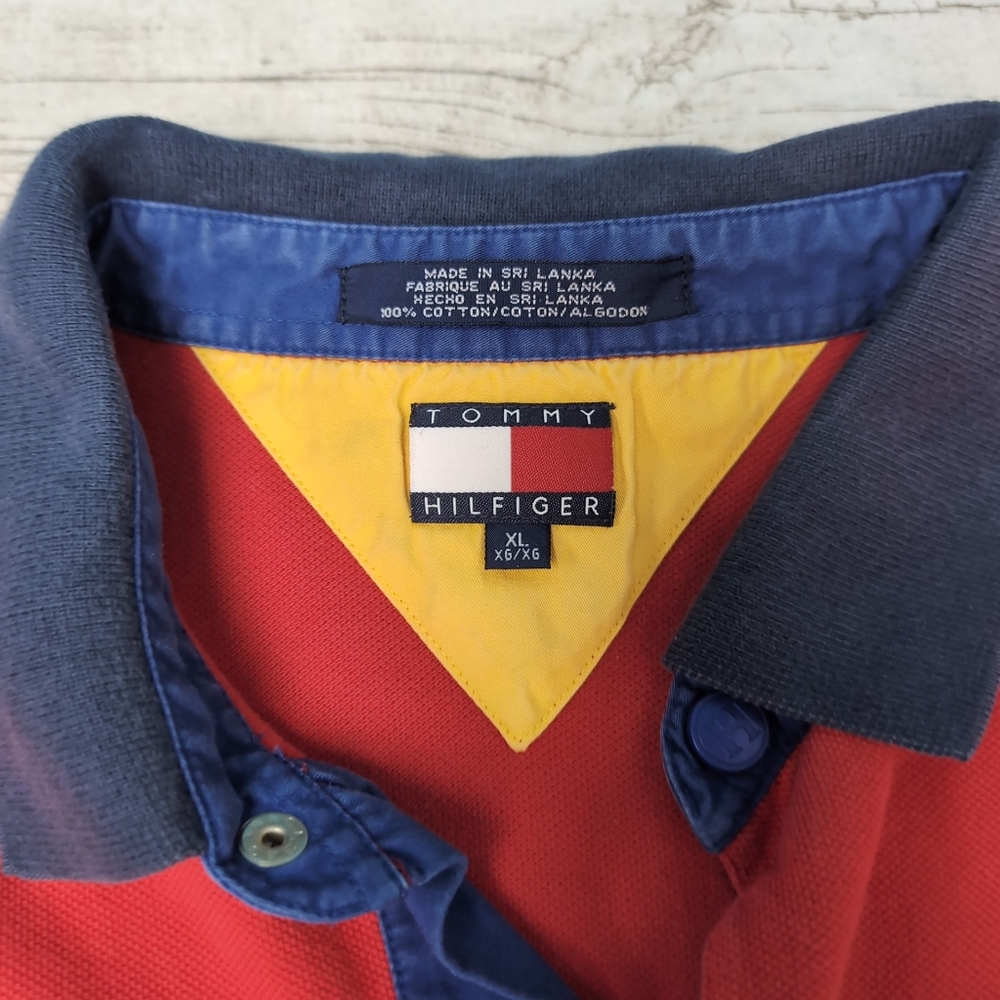 Tommy Hilfiger Red Color Block Polo Shirt Men Size XL - Picture 4 of 8